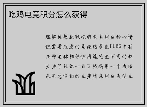吃鸡电竞积分怎么获得